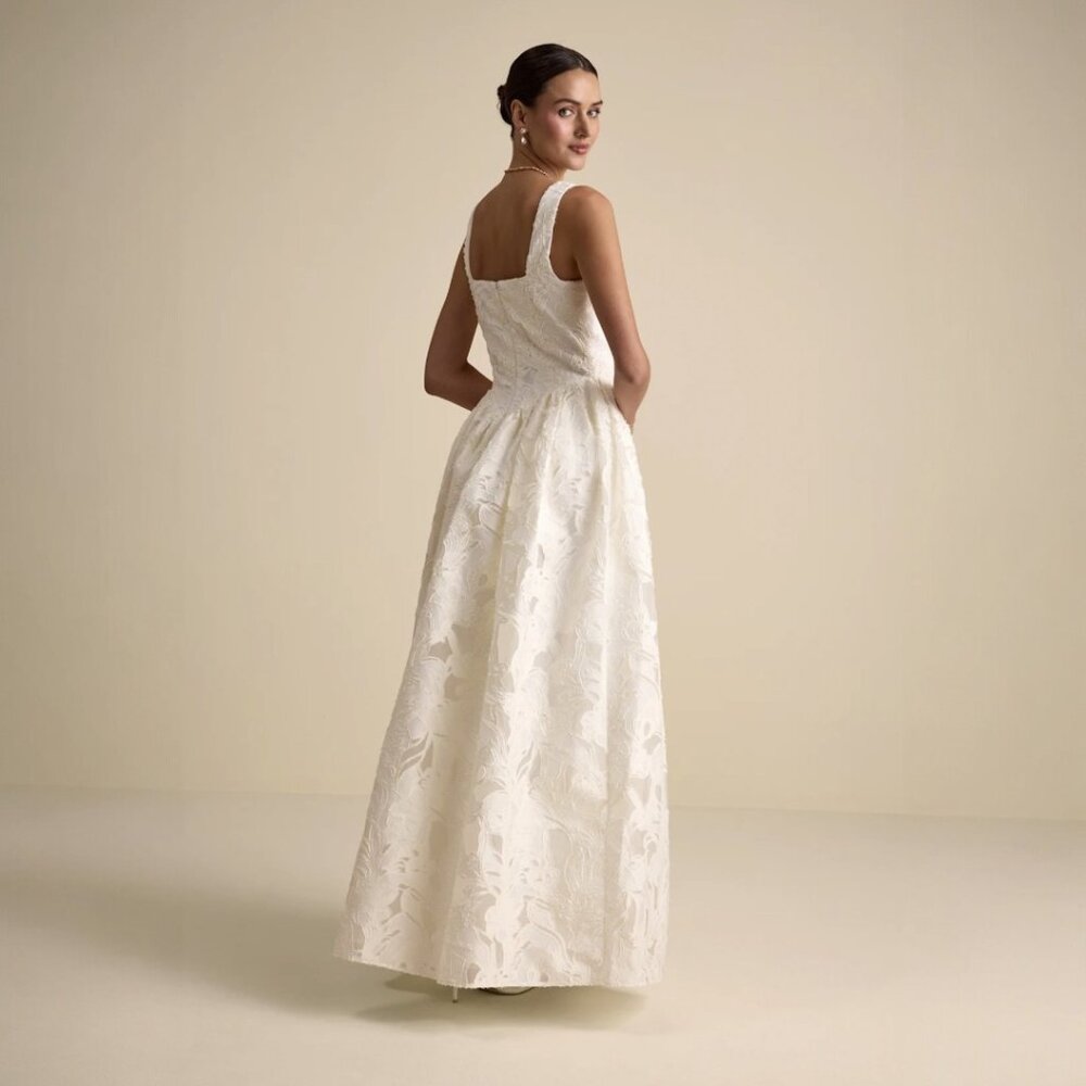 Lulus Corsen Ivory Floral Jacquard Corset A-Line Maxi Dress NWT - Picture 4 of 9